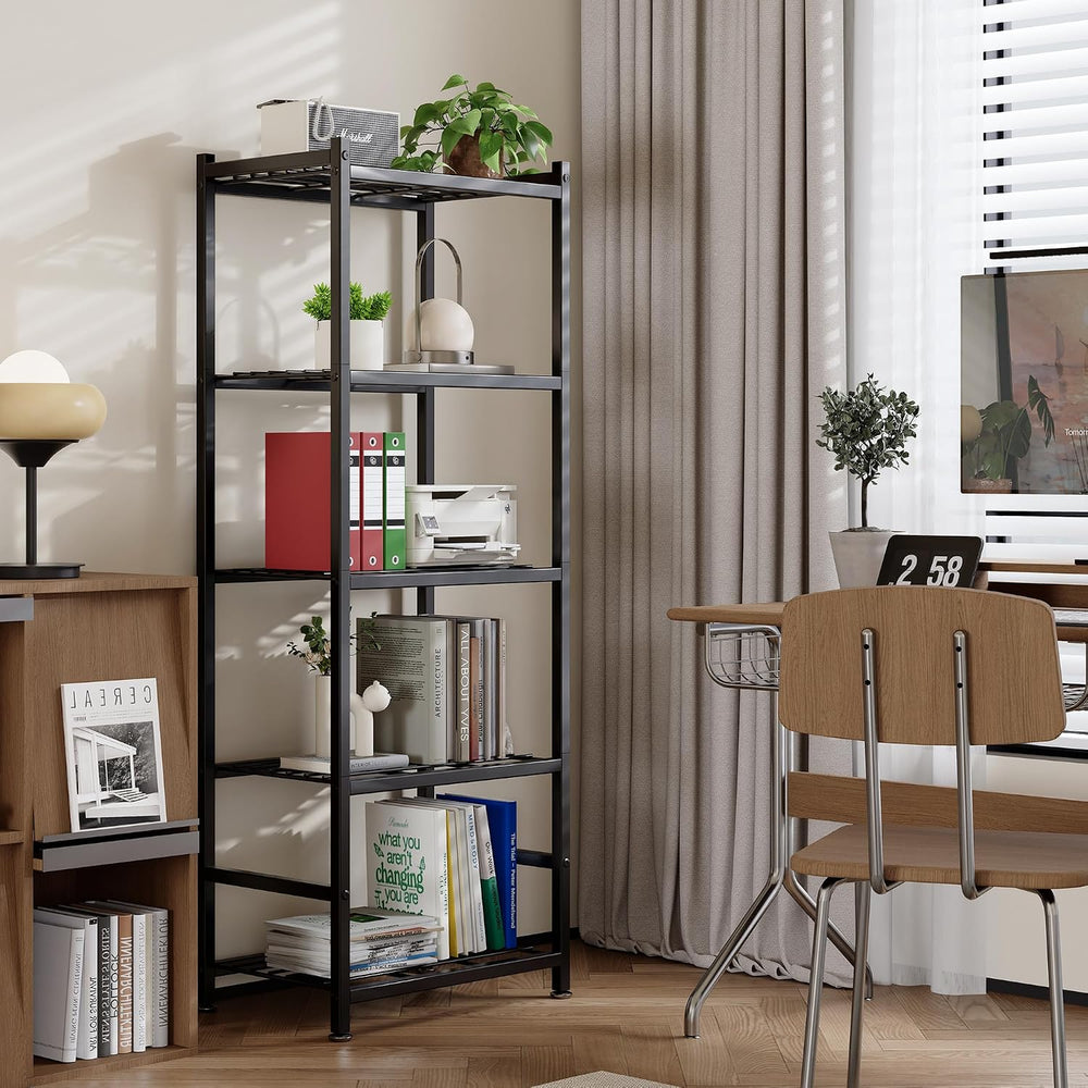 2-Pack Storage Shelves, 5-Tier Shelving Unit with Leveling Feet, Black