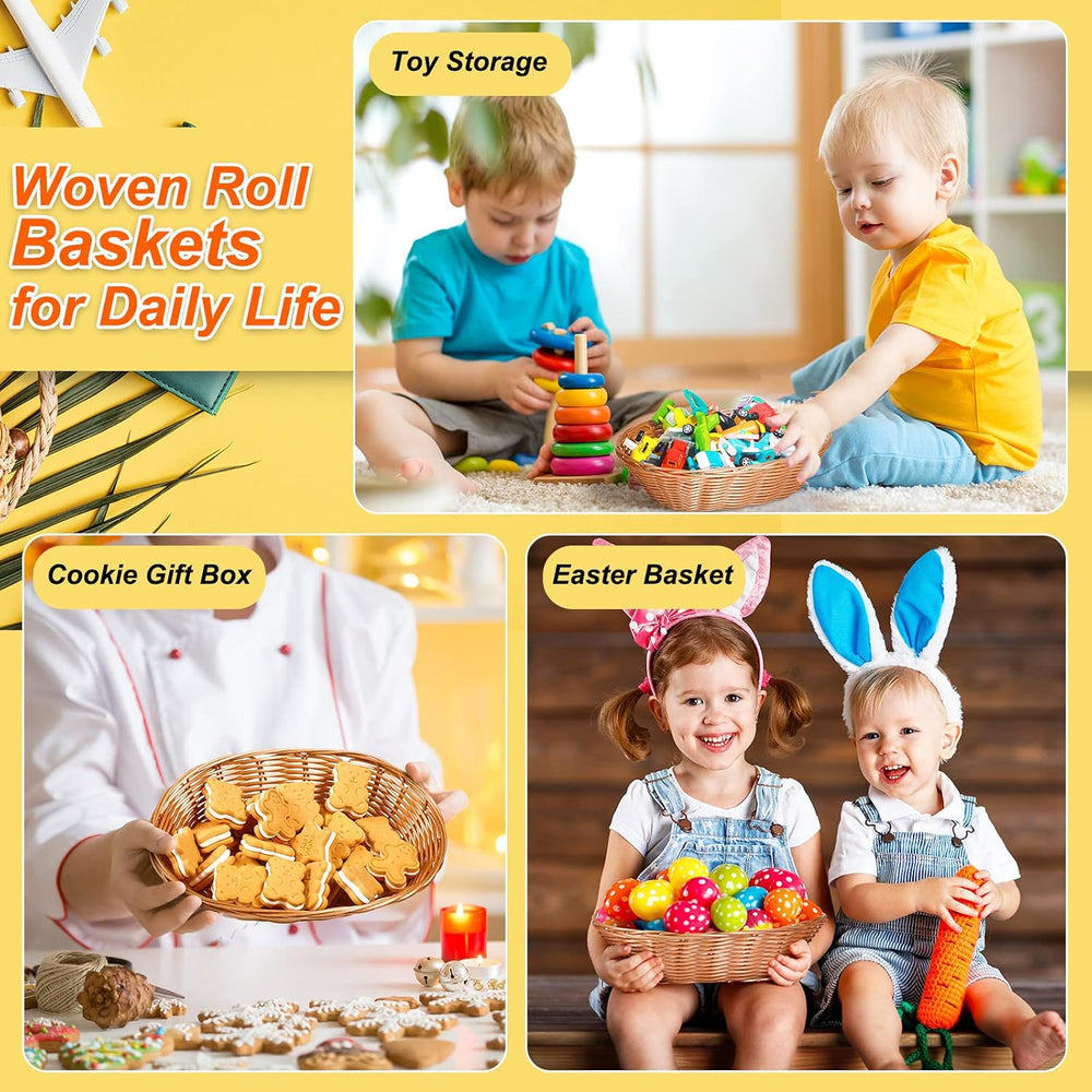 Potchen 36 Pieces Wicker Oval Basket Plastic Bread Basket for Serving Empty G...