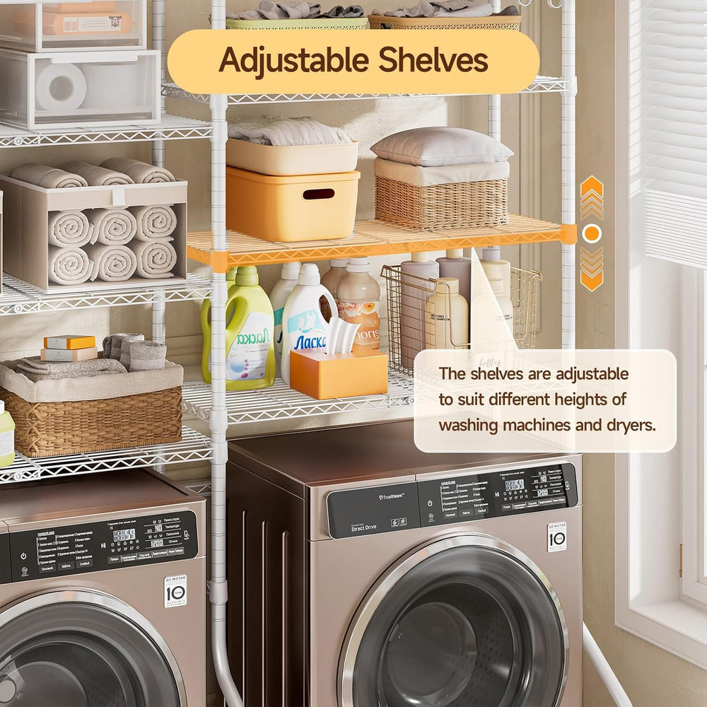 6 Tiers Expandable Over Washer and Dryer Shelves, White
