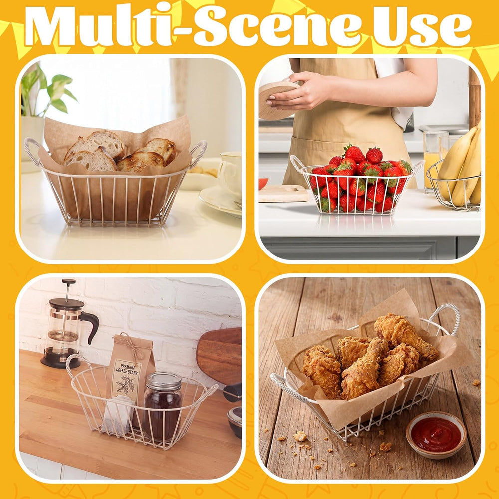 24 Pack White Metal Wire Fast Food Baskets with 100 Food Blotting Sheets