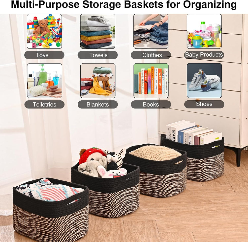 Storage Baskets Bins for Organizing 12.7×9.1×7.9 Black & Jute