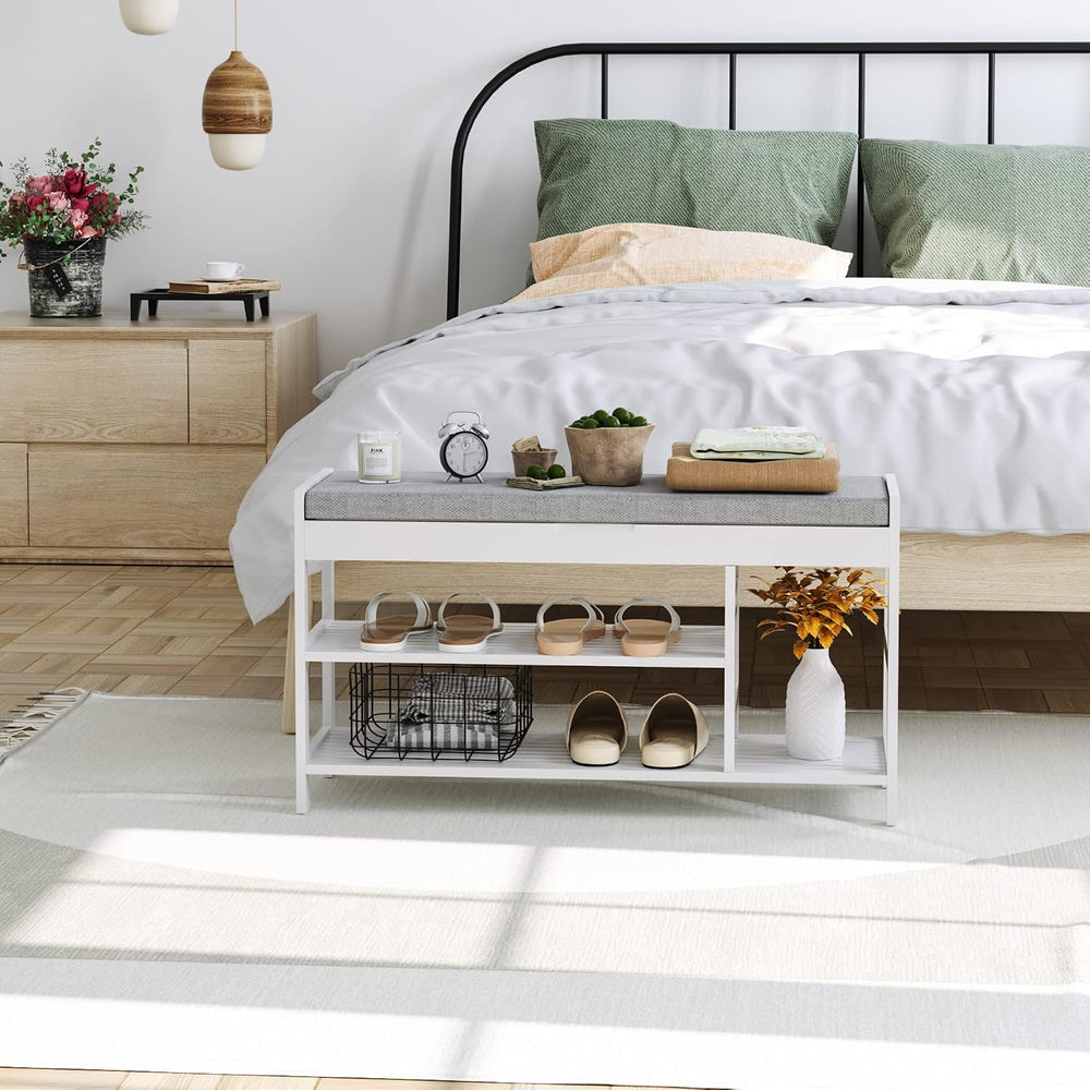 2-Tier Shoe Rack Bench with Flip-Top Storage, 36" Entryway Bench with Seat