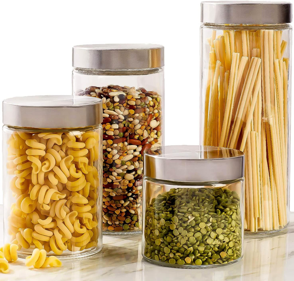 4pc Canister Sets for Kitchen Counter or Bathroom + Labels & Marker, Glas...