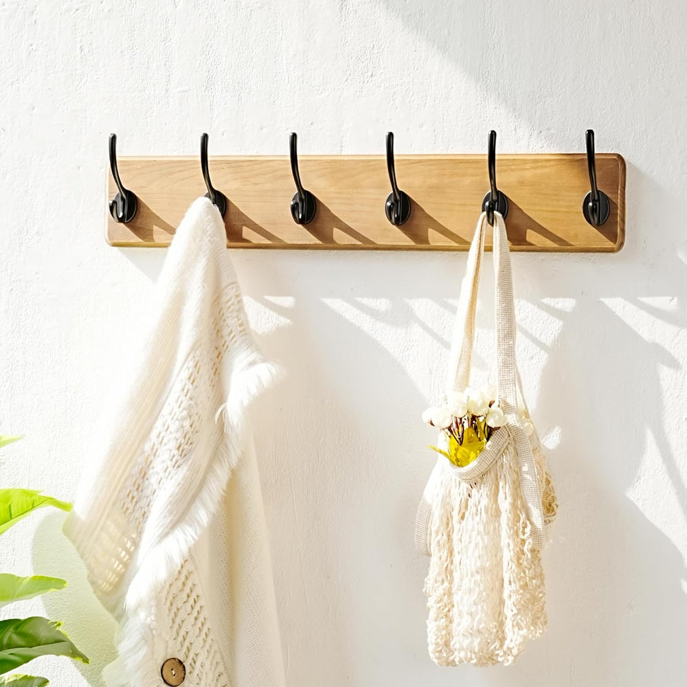 Dseap Coat Rack Wall Mount: 24" Long, Patented, Heavy-Duty, 6-Double-Hoo...