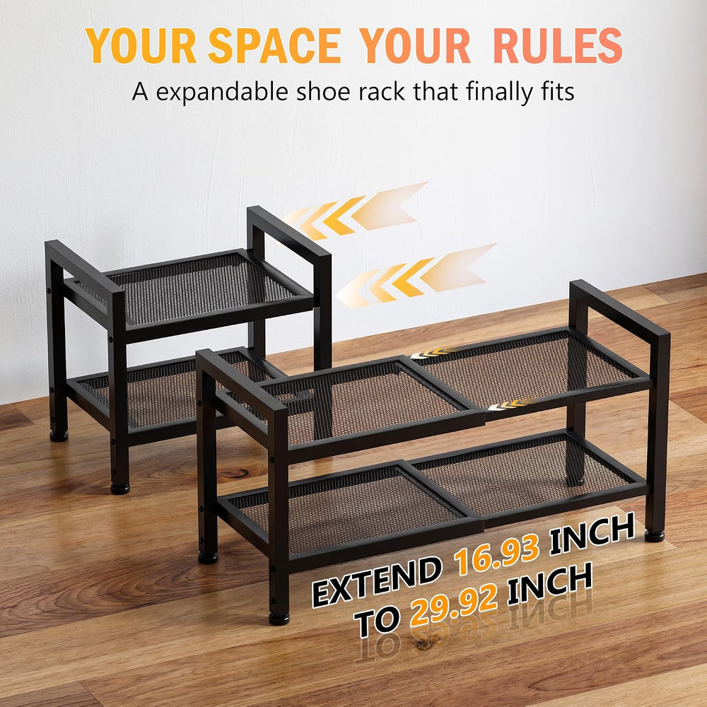 Expandable Shoe Rack for Closet, Entryway, 2-Tier Shoe Storage, Black