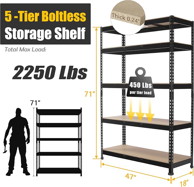PrimeZone 5 Pack Heavy Duty Storage Shelves