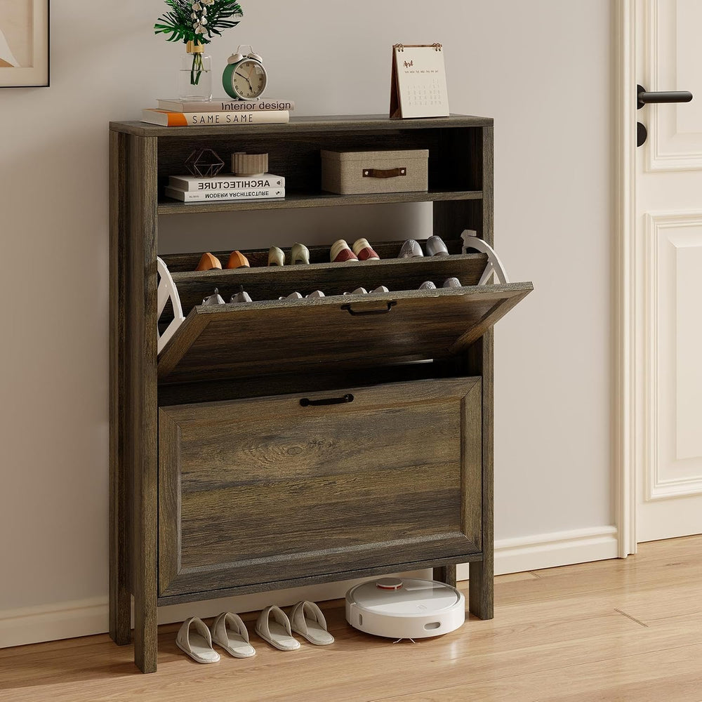LOUVIXA Shoe Cabinet with 2 Flip Drawers, Narrow Shoe Storage Cabinet, Freest...