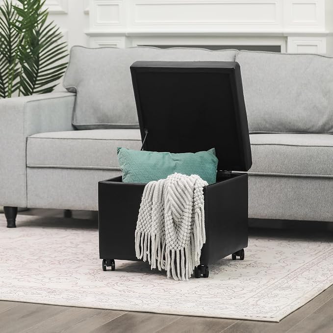 Adeco 17.7" Leather Ottoman