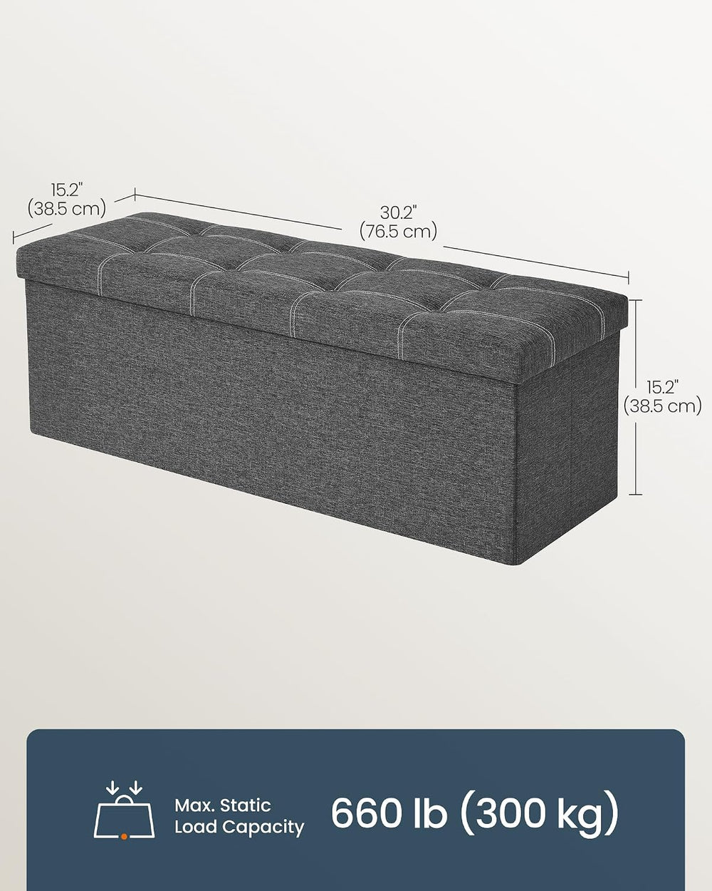 SONGMICS HOME Storage Ottoman, 35 Gallons End of Bench, 15.2 x 43.2 x 15.2 In...