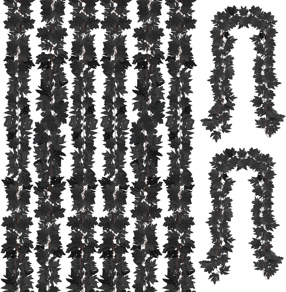 Obbsie 8 Pack 7.8Ft Black Maple Leaf Garland, Halloween Fall Decor