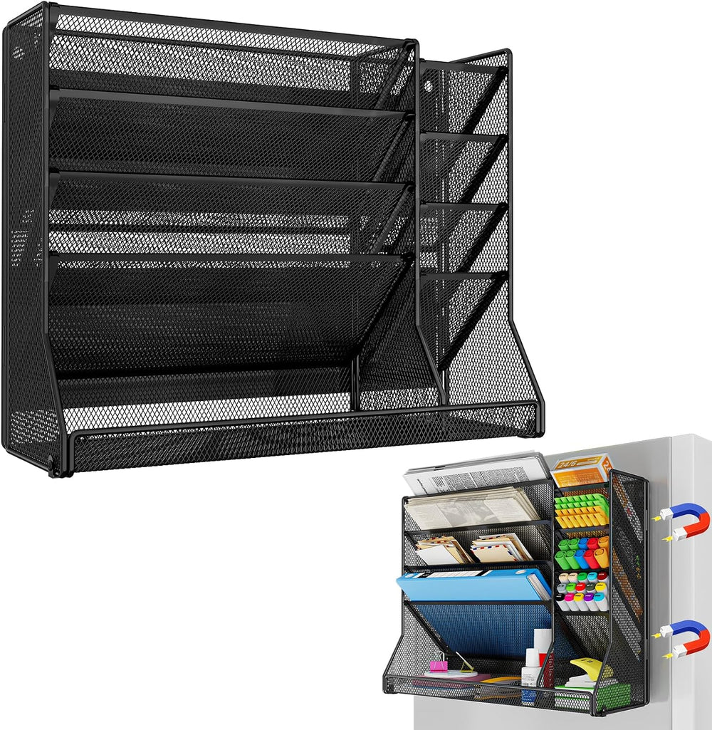 Jakyitvi 5-Tier Magnetic File Organizer R-Shaped Base Wall Hanging Black