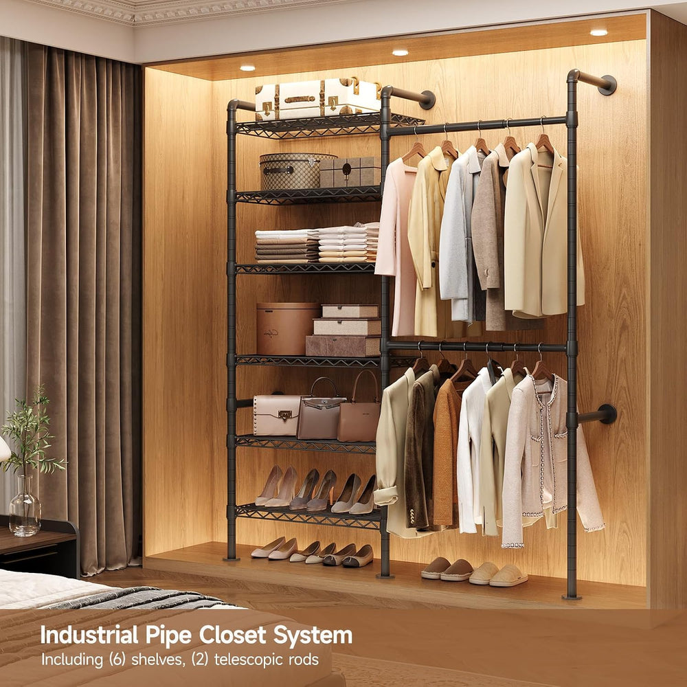 ComfyCorner Wall Mounted Garment Rack, Industrial Pipe Clothing Rack Black