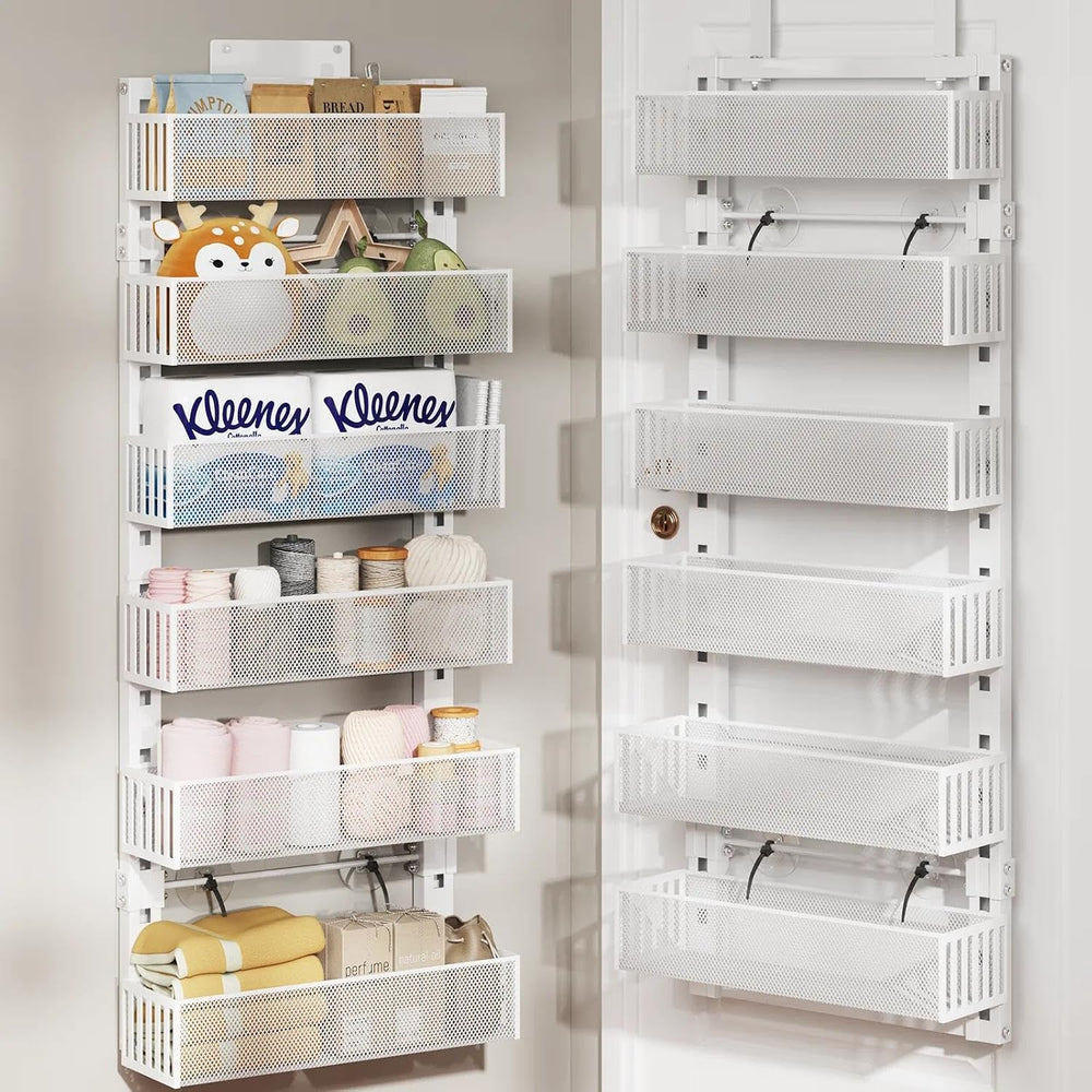 Over The Door Organizer, 6-Tier Heavy-Duty Metal Mesh Rack, Adjustable Large ...