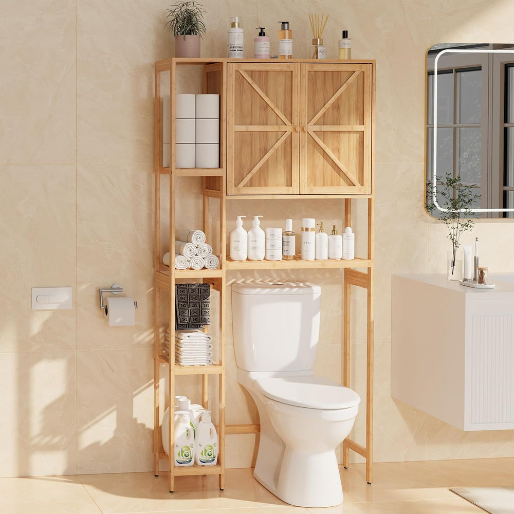 Over-the-Toilet Storage Cabinet with Shelves for Small Bathrooms, Natural