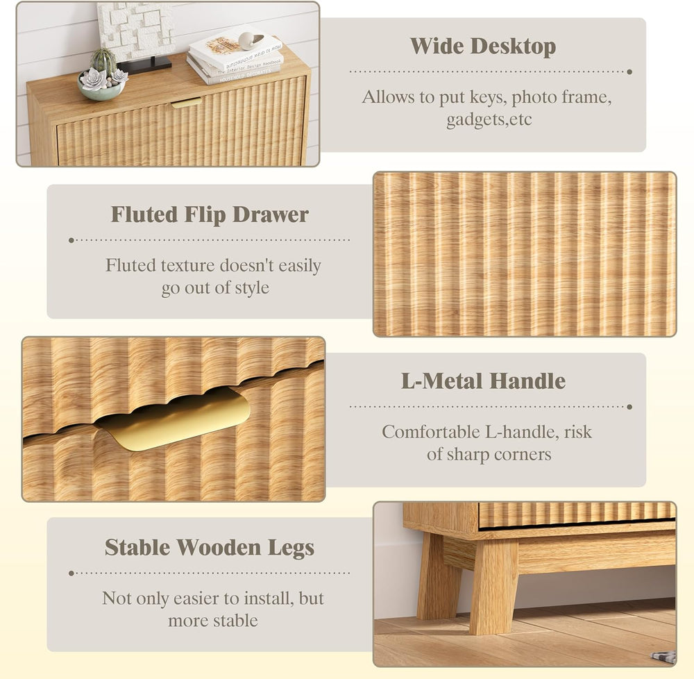HUANLEGO Shoe Cabinet Storage for Entryway with 2 Flip Drawers, Fluted Narrow...
