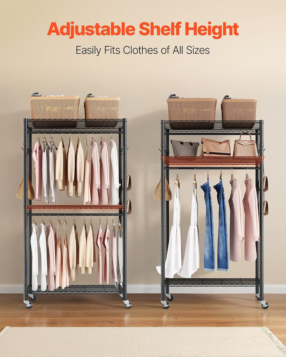 VEVOR Clothing Garment Rack, Heavy Duty Closet Wardrobe, Adjustable Tiers Clo...