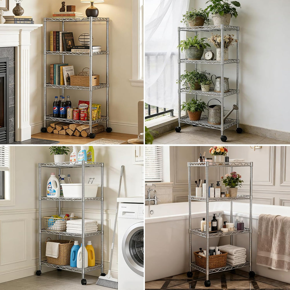 4-Tier Wire Shelf Metal Rack, Narrow Wire Shelving Unit, Small Wire Shelf