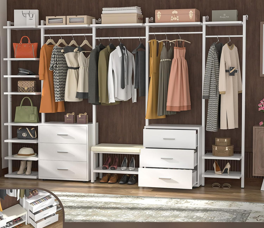 Aheaplus Wall Mounted Closet System, Closet Organizer with 6-Drawers, White