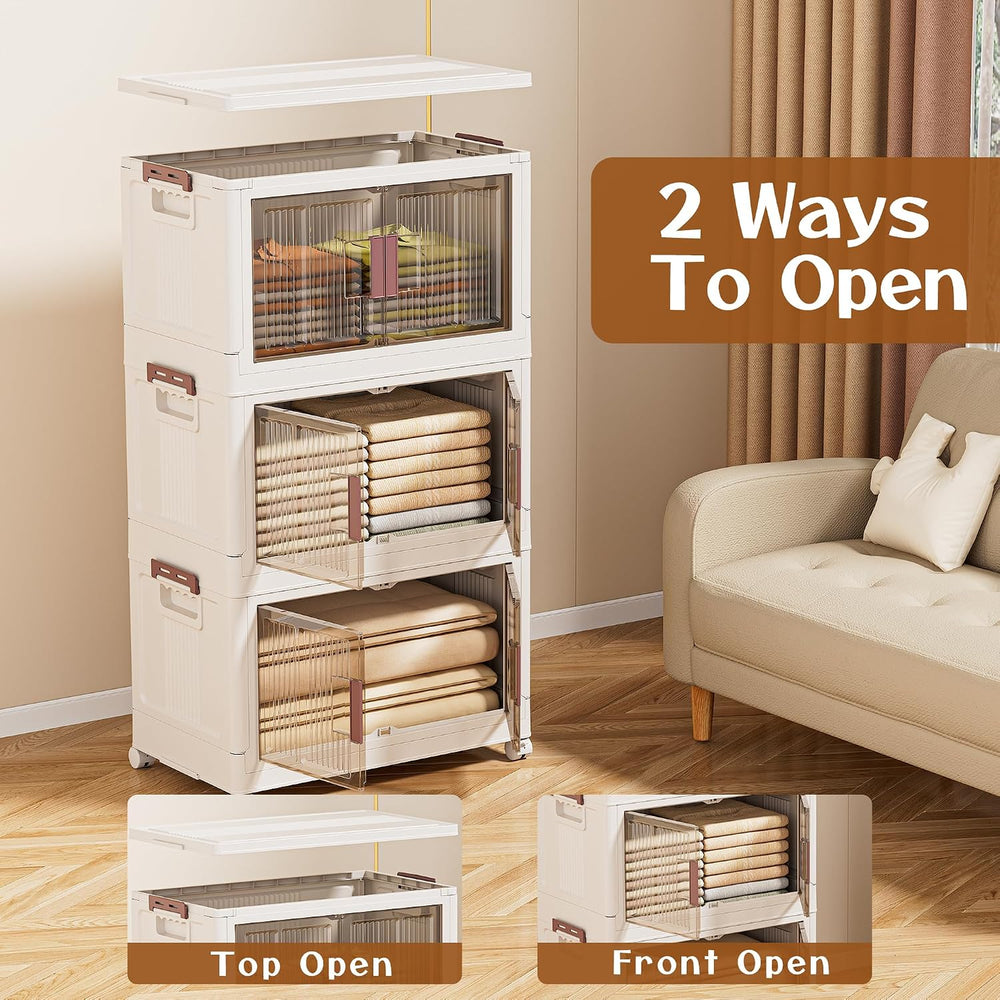 32GAL/128QT 4 tier large stackable storage bins with lid and wheels, collapsi...