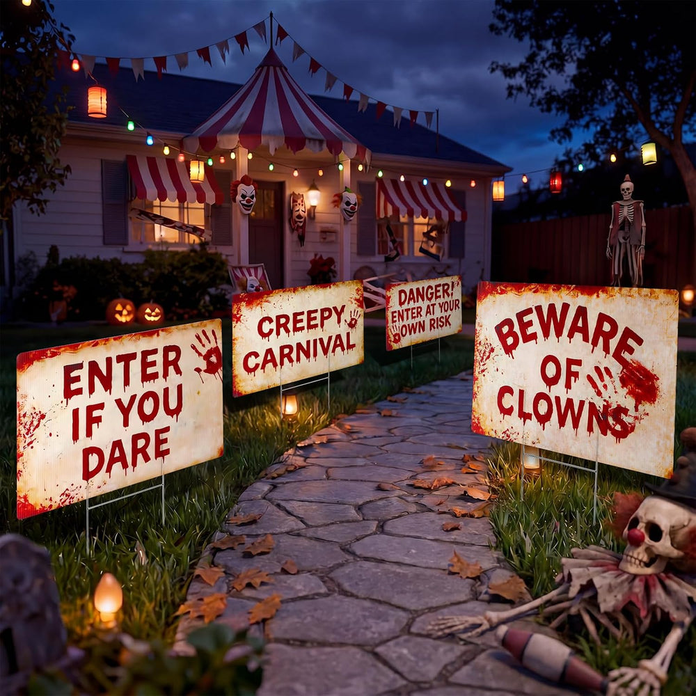 4 Pcs Halloween Clown Plastic Yard Sign, 12 x 16‘’ Garden Stakes