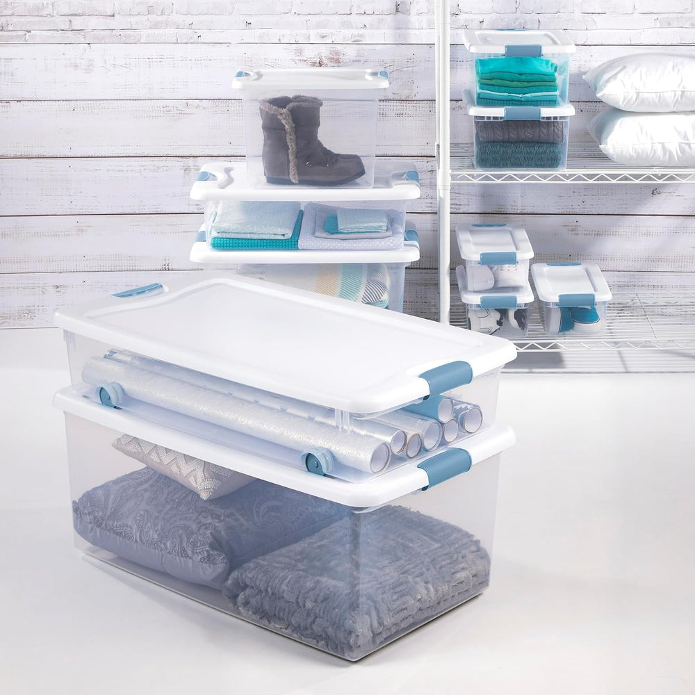 Sterilite 12 Pack Latching Box, Under Bed Storage Bins with Lids, Clear Plast...