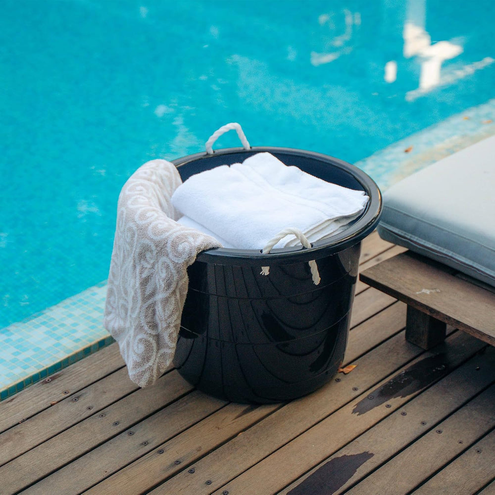 Life Story Open Storage Bucket, Round Plastic Container with Rope Handles, 17...