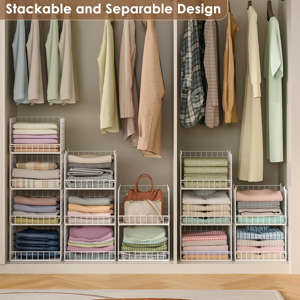 5-Tier Stackable Closet Organizers and Storage Baskets, Closet Shelf Organize...