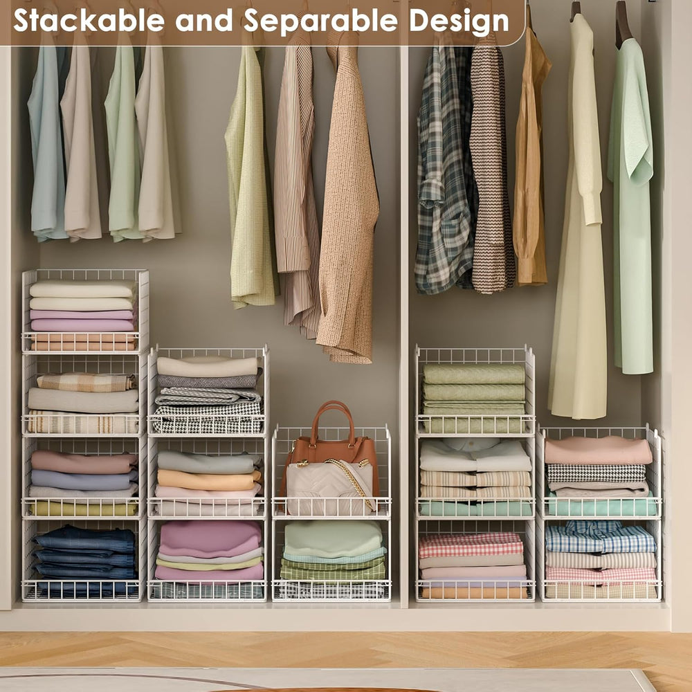 4-Tier Stackable Closet Organizers and Storage Baskets, Closet Shelf Organize...