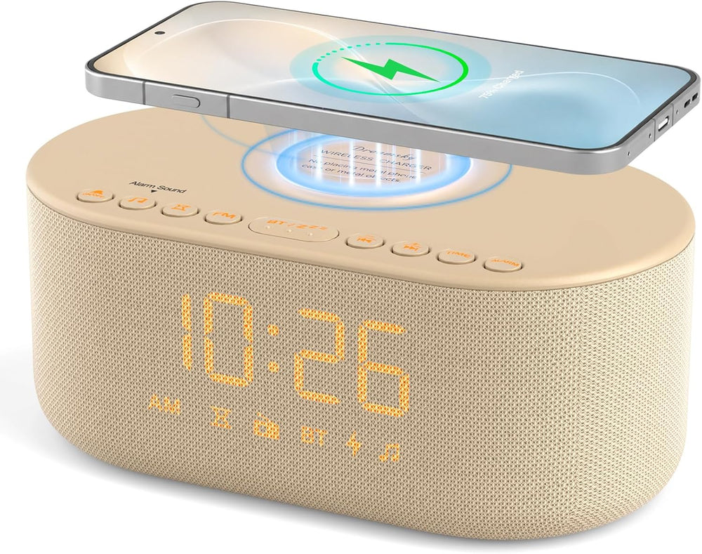 DreamSky Alarm Clock Radio with Wireless Charging and Bluetooth Speaker
