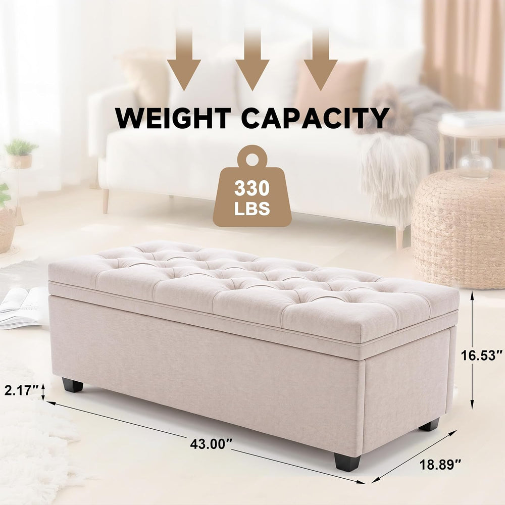 Mangodan 43 Inch Storage Ottoman, Tufted Ottoman with Storage