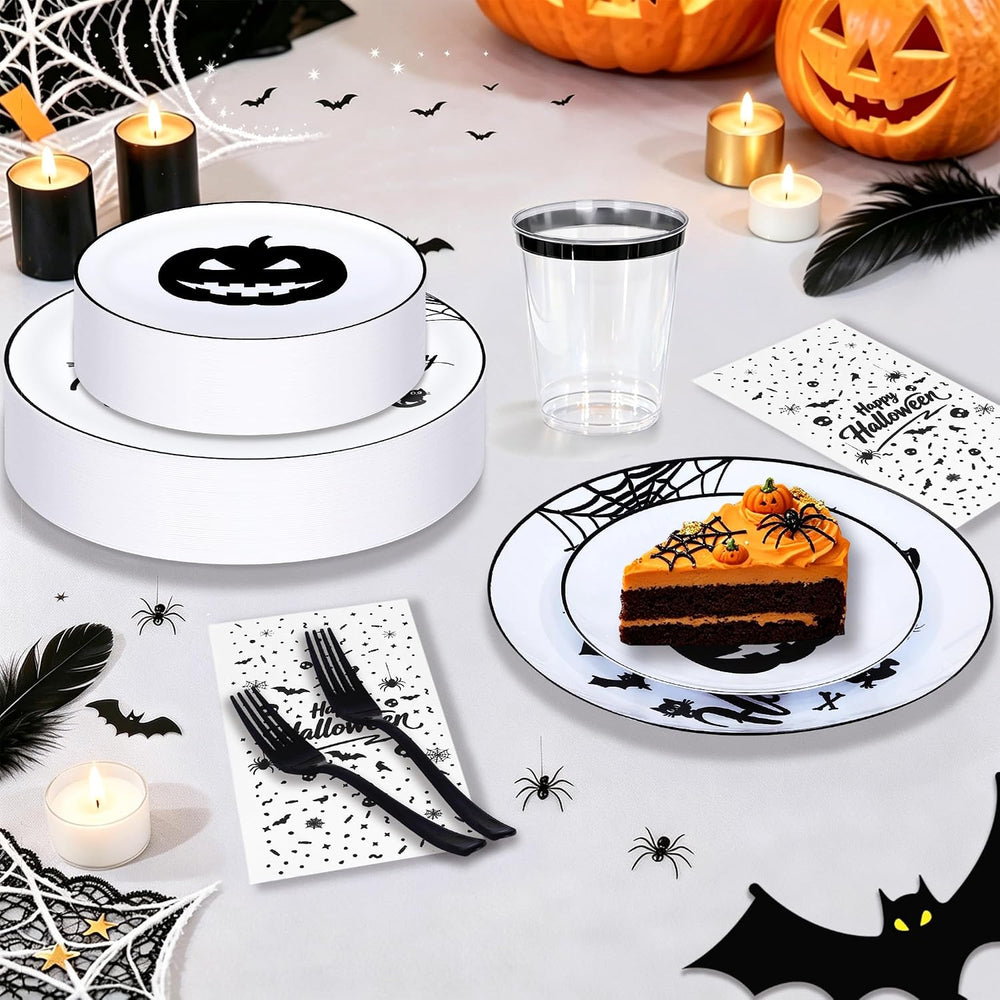 150 Pcs Black Halloween Tableware Party Supplies Serve 30