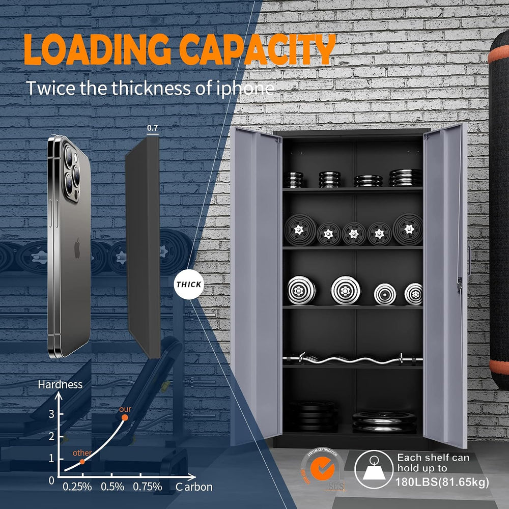 Metal Storage Cabinet with Locking Doors and 5 Adjustable Shelves, 72" G...
