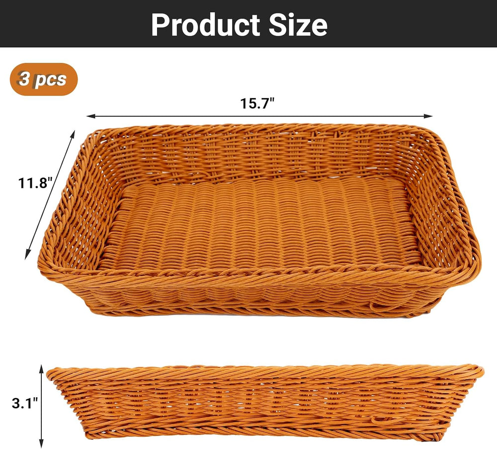 EUSOAR Large Wicker Basket, 15.8"x 11.8"x 3.0" 3pcs Bread Bask...