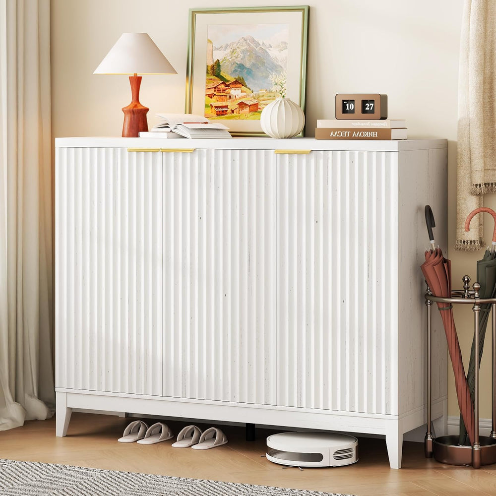 Vlsrka Shoe Storage Cabinet with Fluted Doors and Adjustable Shelves