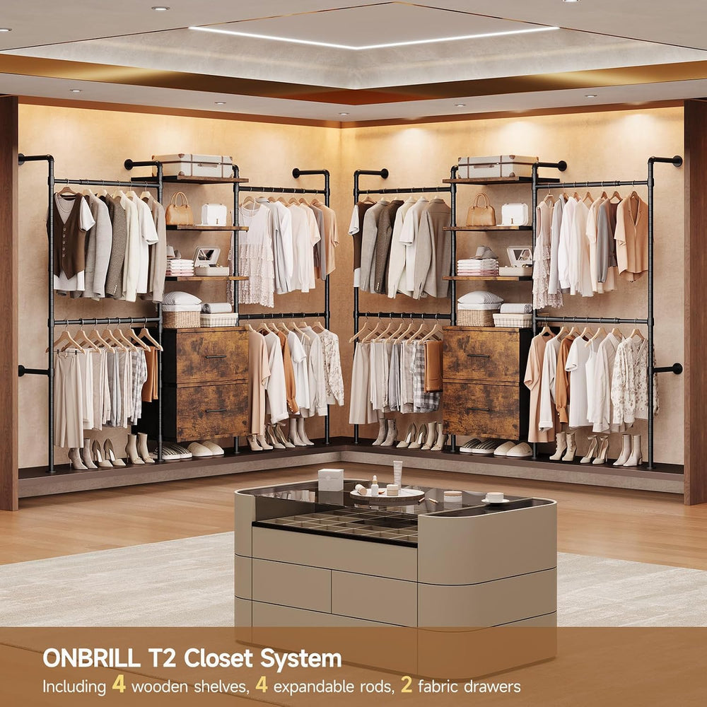 ONBRILL T3 Wall Mounted Industrial Pipe Closet Organizers Storage System