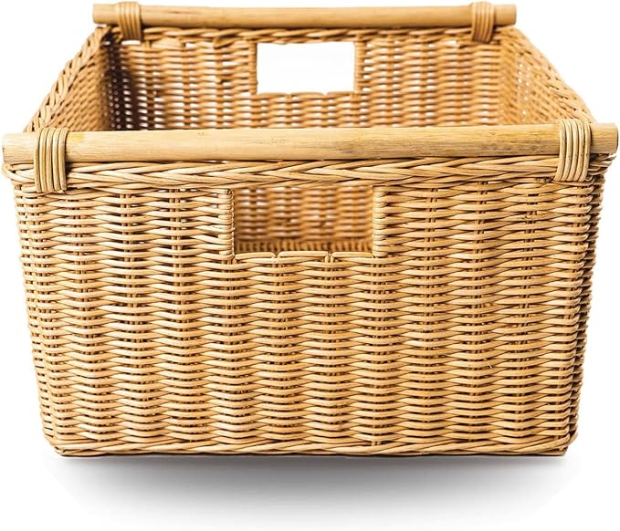 The Basket Lady Deep Pole Handle Wicker Storage Basket, 11.5 in L x 11.5 in W x