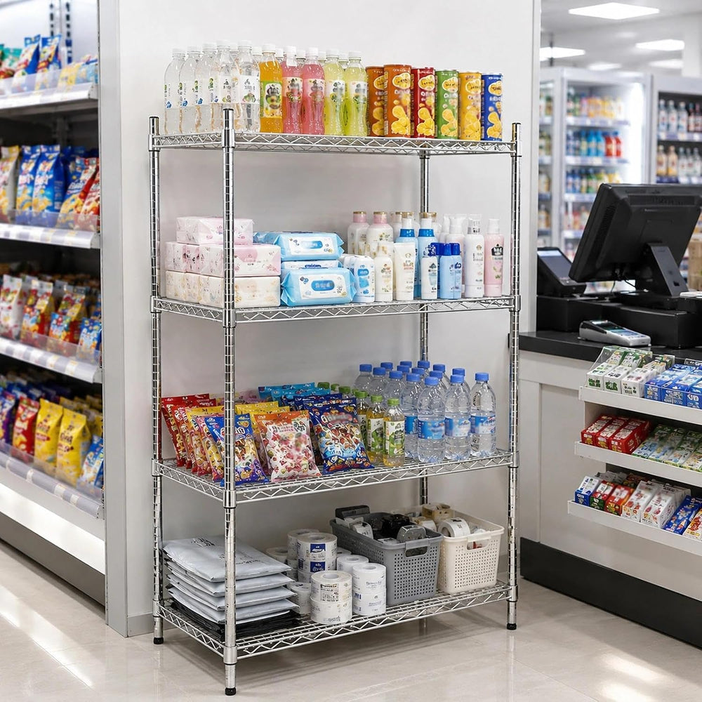 APLSS NSF 4-Tier Chrome Storage Shelves, 14"x48"x63", Dry Envi...