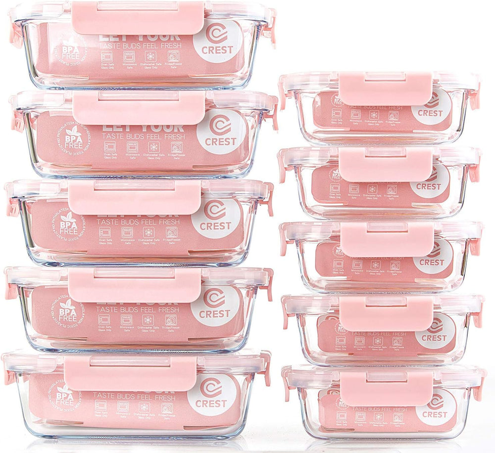 C CREST [10 Pack] Glass Meal Prep Containers, Food Storage Containers with Li...