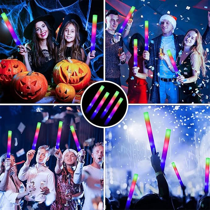 EXCECAR 45PCS Foam Glow Sticks, LED Light Up Foam Sticks with 3 Modes Flashin...