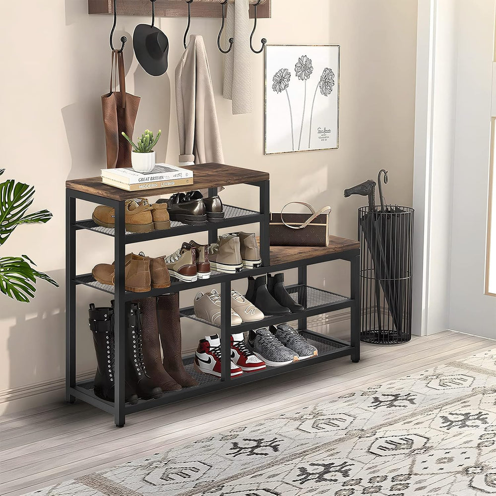 Shoe Rack Bench Shoe Storage Organizer with Seat, 5-Tier Industrial Free Stan...
