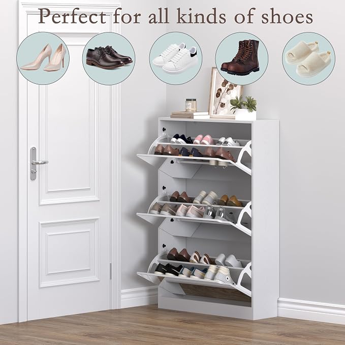 Shoe Cabinet with 3-Flip Mirror Drawers, Freestanding Shoe Rack Organizer with