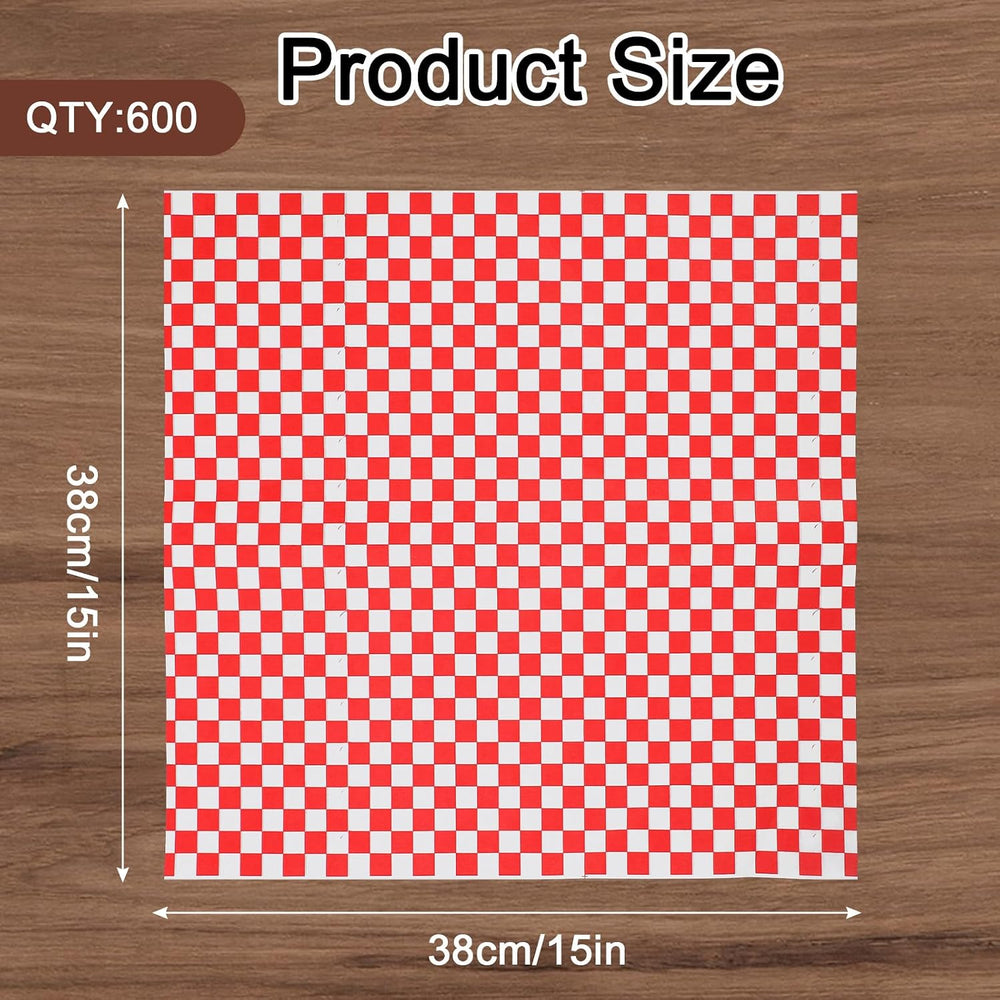 600 Pcs Red Checkered Deli Paper 15x15 Inch, Large Grease Proof Hamburger Wra...