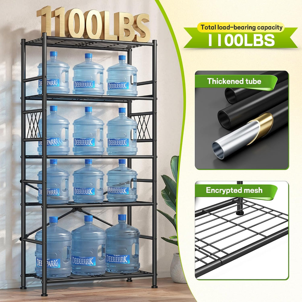 5-Storage Shelves Wire Shelving with Hooks, Metal Shelving Units Shelf Organi...