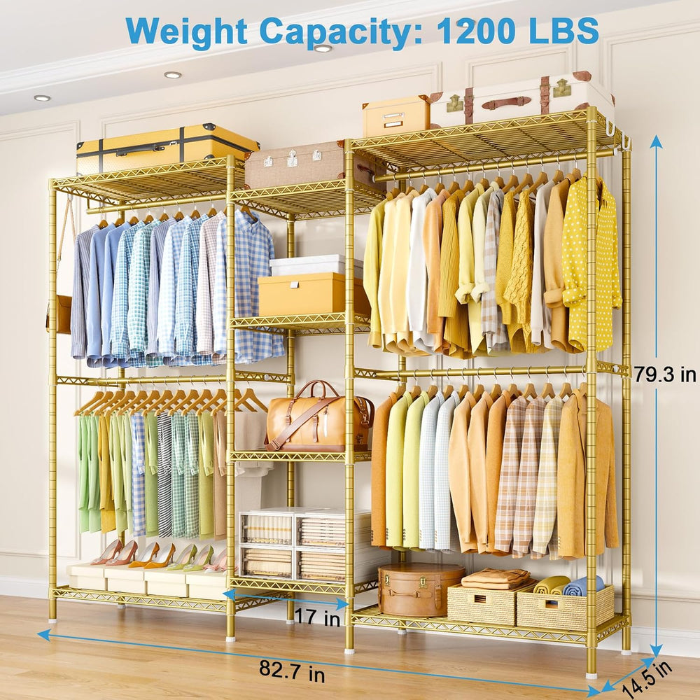 Ulif E4 Plus Heavy Duty Clothes Rack, Gold Metal Closet Storage System