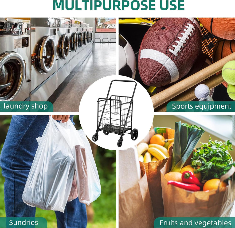 YITAHOME Utility Foldable Shopping Cart with Wheels, Large Reinforced Mesh Bo...