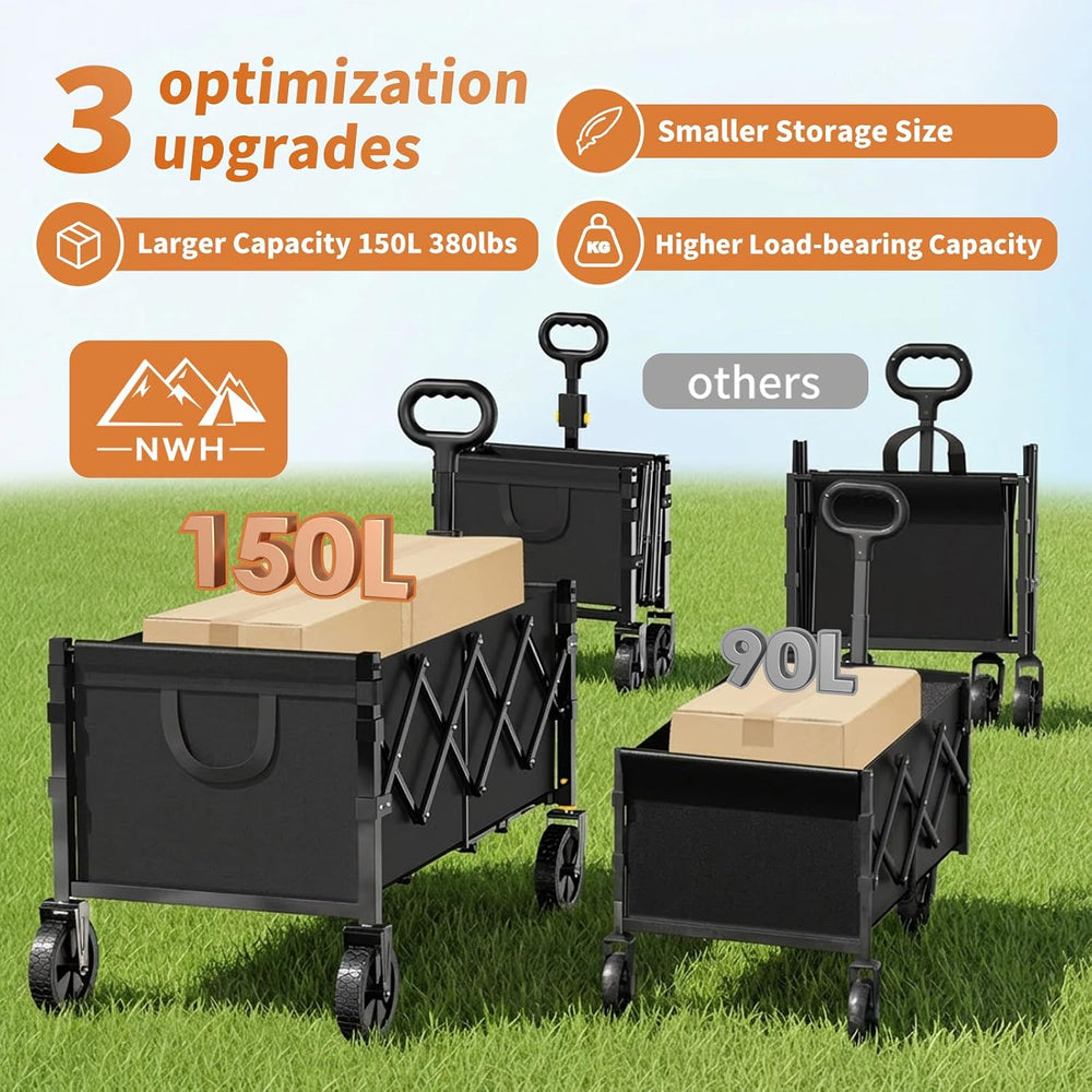 NWH 34'' Extra Long Collapsible Wagon, 380lbs Large Capacity Folding ...