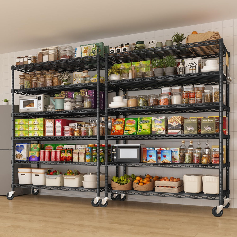 6 Tier 36" W x 18" D x 78" H Rolling Wire Metal Storage Shelve...