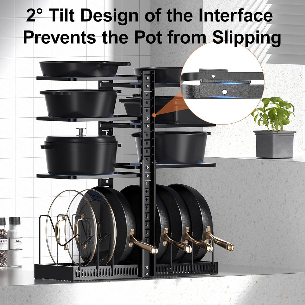 LAMU Pots and Pans Organizer under Cabinet, Kitchen Storage Rack, Black