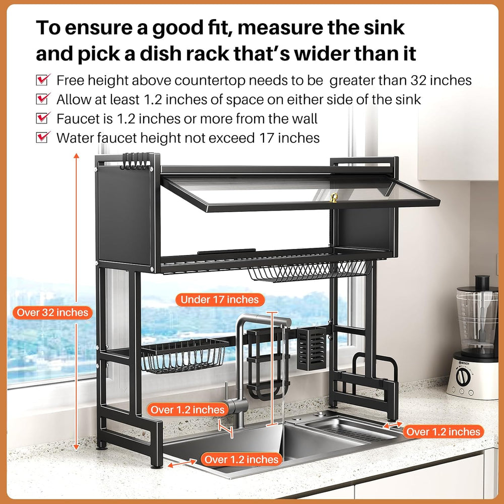 Over The Sink Dish Drainer Drying Rack 3 Tiers with Cover, Keep Kitchen Sink ...