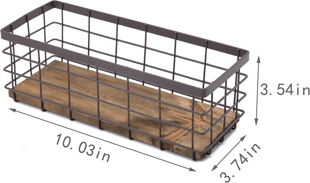 TIEYIPIN Small Metal Wire Storage Basket, Detachable Wood Base Storage Organi...
